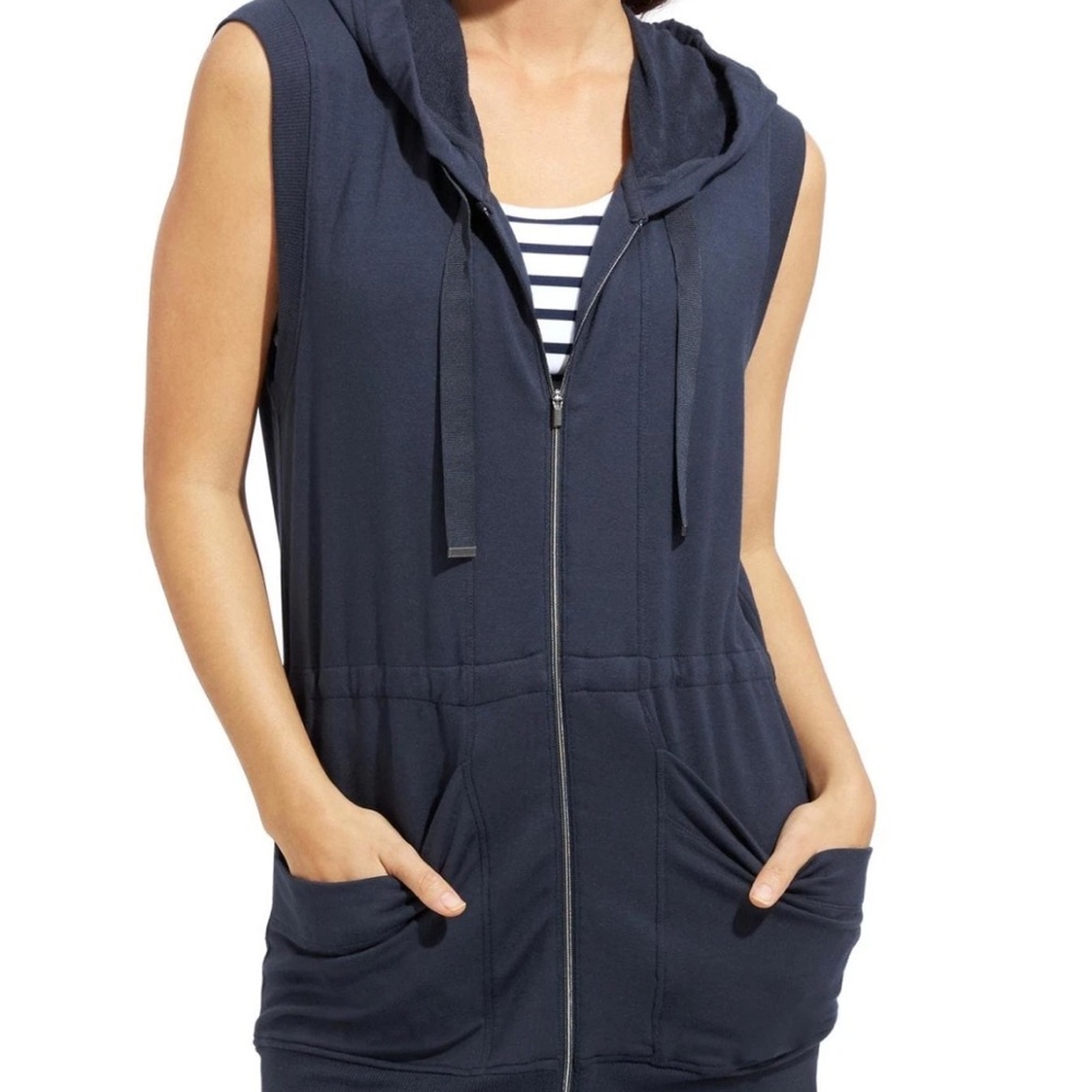 Athleta Navy Blue Full-Zip Hooded Lotus Vest Size Medium